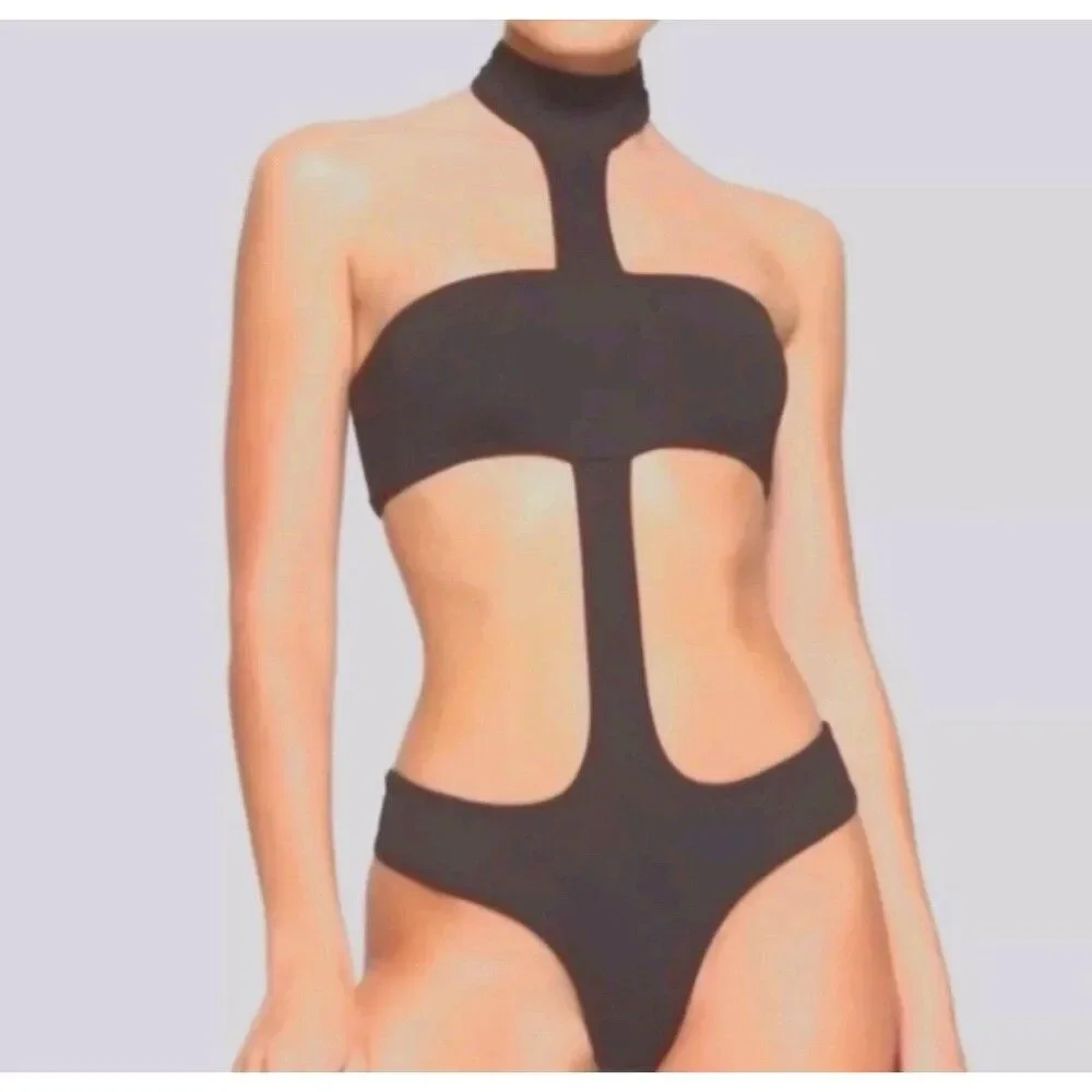 Skims swim Cut Out Halter Monokini Swimsuit Gunmetal